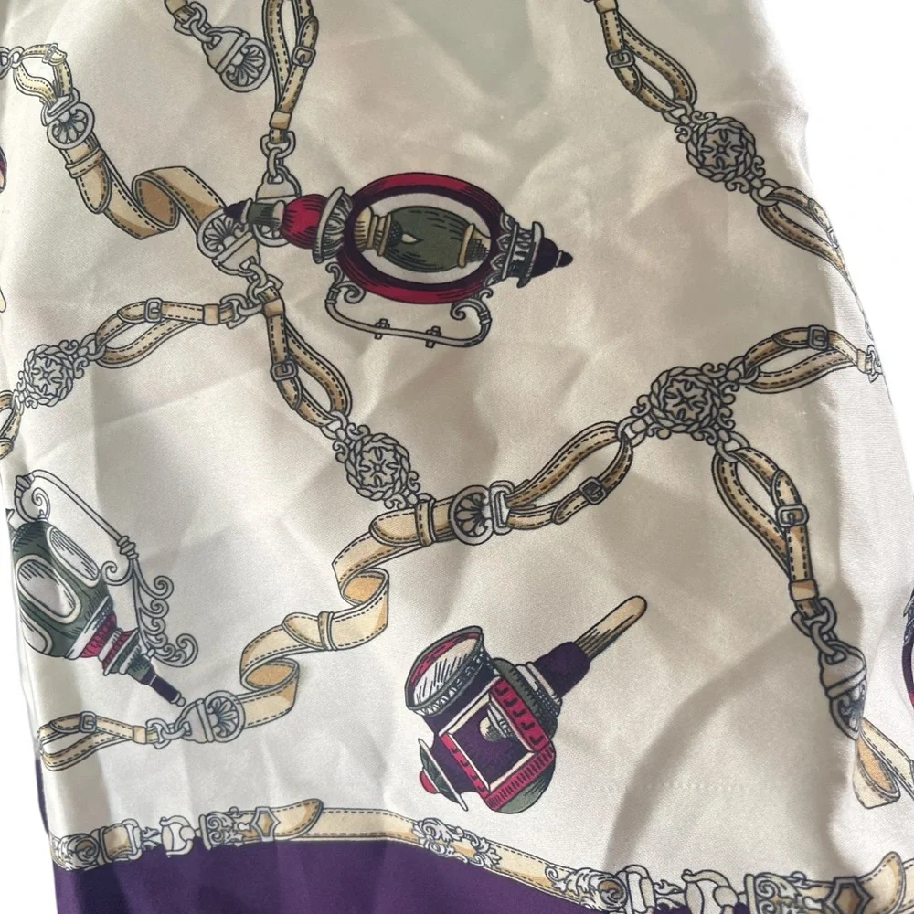 Silk Feel Lantern Print Square Scarf Lightweight Purple Classic